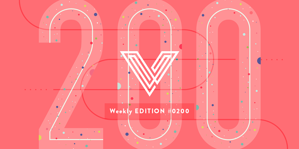 Illustration by Veerle Pieters showing a big 200 to celebrate the 200th edition of her newsletter