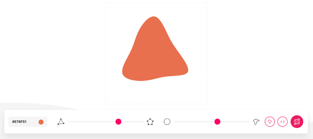A screenshot of the website blobmaker.app showing the interface to make organic SVG blob shapes